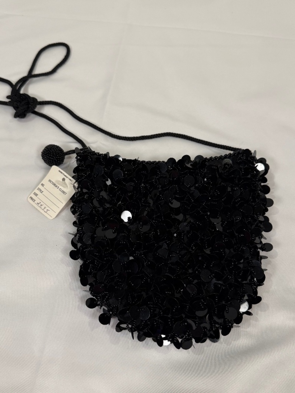 Vintage Victoria’s Closet Black Sequin Beaded Evening Bag Zip Top Party Purse